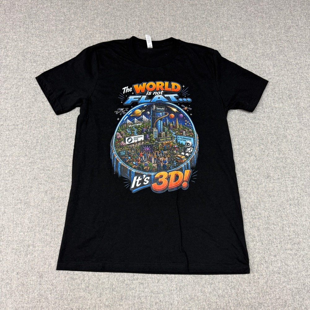 Bella Canvas The World Is Not Flat It's 3D Tech Hackathon Shirt Size M Black Tee